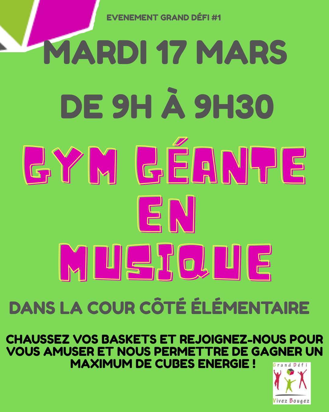 G D V B | 1 Cube énergie = 15 minutes continues d'activité physique